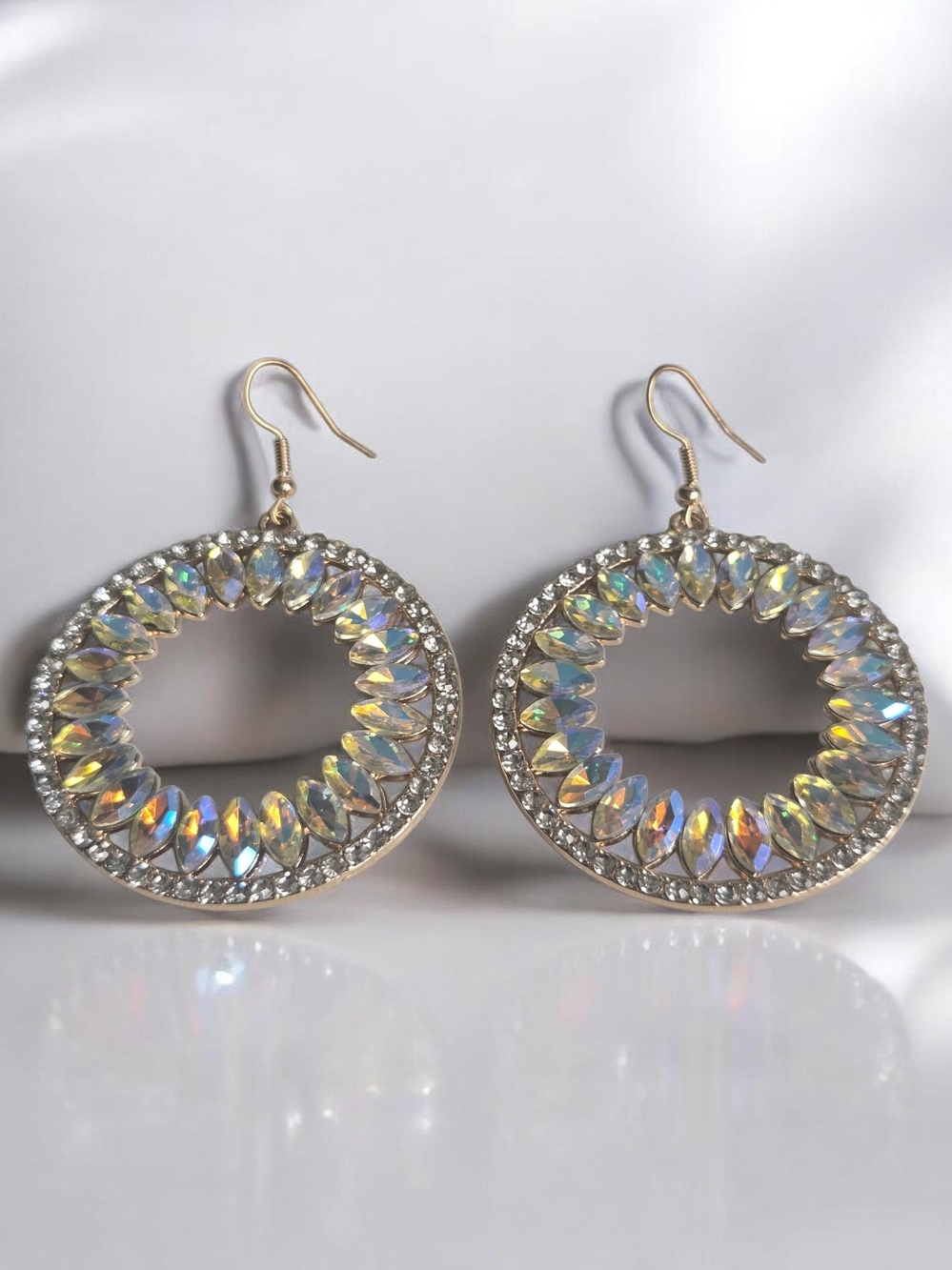 Iridescent Crystal Hoop Drop Earrings - Women Jewelry